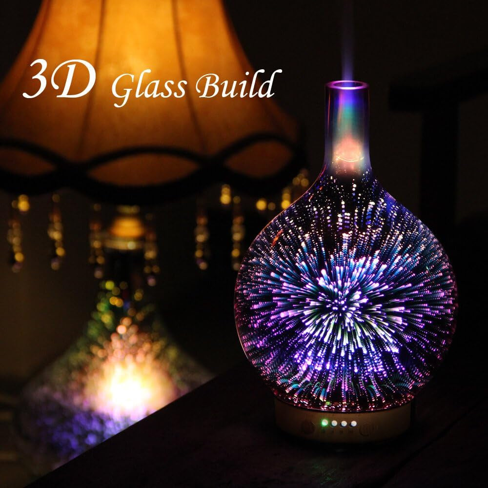 150Ml Handmade Essential Oil Diffuser 6H Runtime | Handmade Glass Aroma Diffuser, 7-Color LED Light, Quiet Operation, Auto Shut-Off, Aromatherapy for Home, Bedroom and Gifts