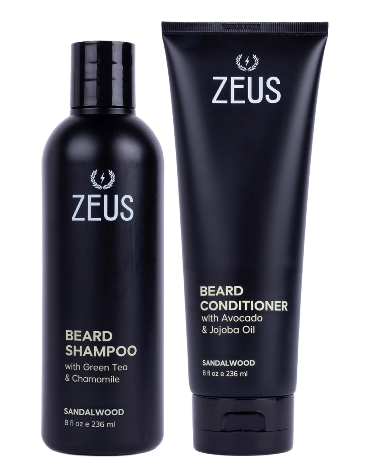 Beard Wash Set for Men, Beard Shampoo & Conditioner (Sandalwood) | Beard Care Duo with Green Tea, Chamomile & Natural Oils to Hydrate, Soften, Strengthen Facial Hair & Skin (Made in USA)