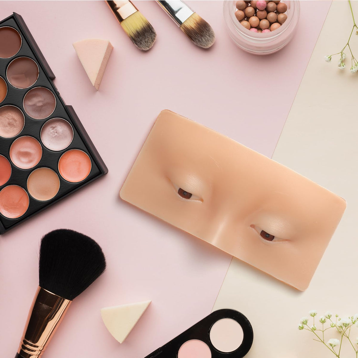 Makeup Practice Face Board, 3D Reusable Silicone Make up Mannequin Face with 5PCS Makeup Brush, Eye Make up Practice Board for Beginner or Professional Enthusiasts