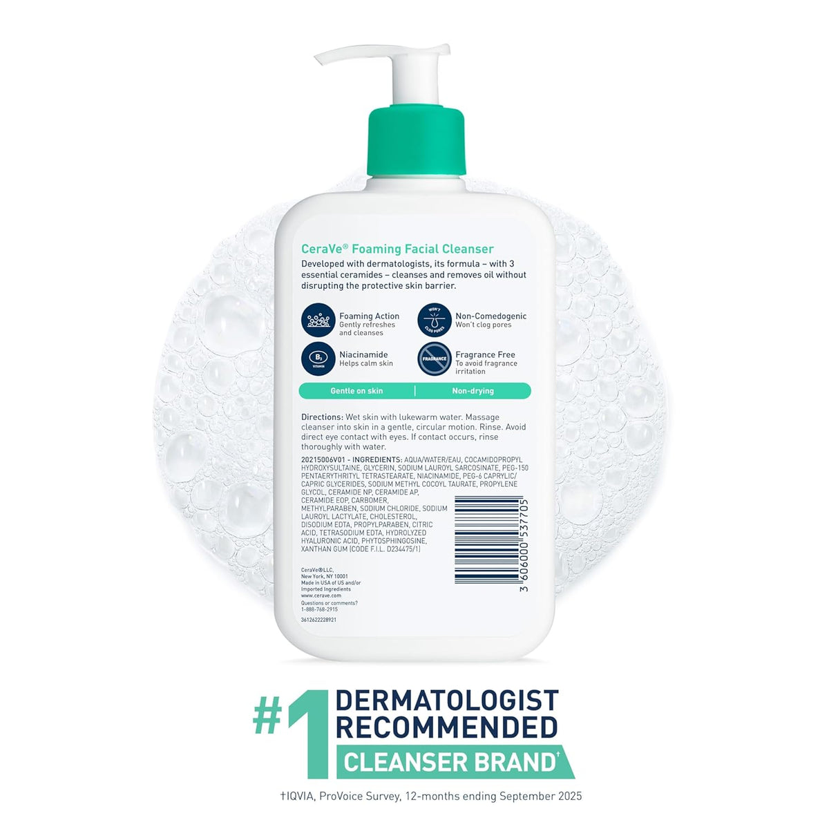 Foaming Facial Cleanser, Daily Face Wash for Oily Skin, Hyaluronic Acid + Ceramides + Niacinamide, Fragrance Free, Non-Drying Oil Control Face Wash, 19 Fluid Ounces