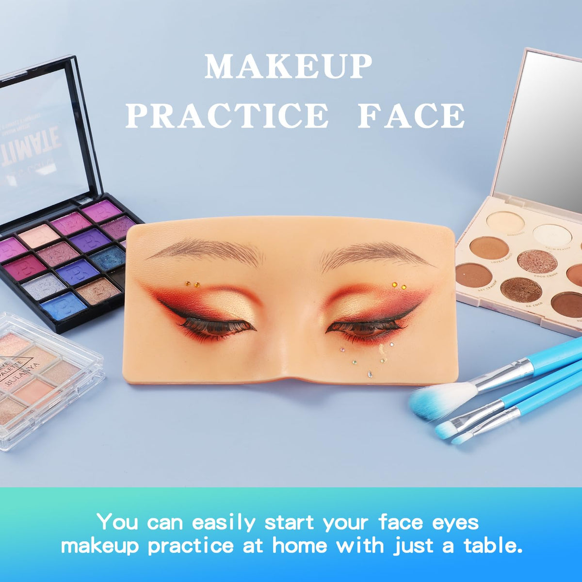 Makeup Practice Face Board, 3D Reusable Silicone Make up Mannequin Face with 5PCS Makeup Brush, Eye Make up Practice Board for Beginner or Professional Enthusiasts