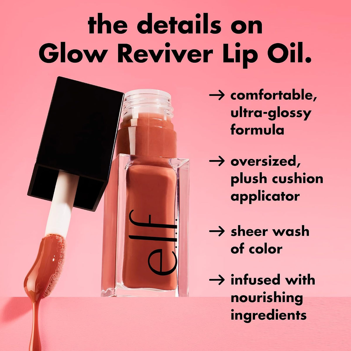 Glow Reviver Lip Oil, Nourishing Tinted Lip Oil for a High-Shine Finish, Infused with Jojoba Oil, Vegan & Cruelty-Free, Pink Quartz