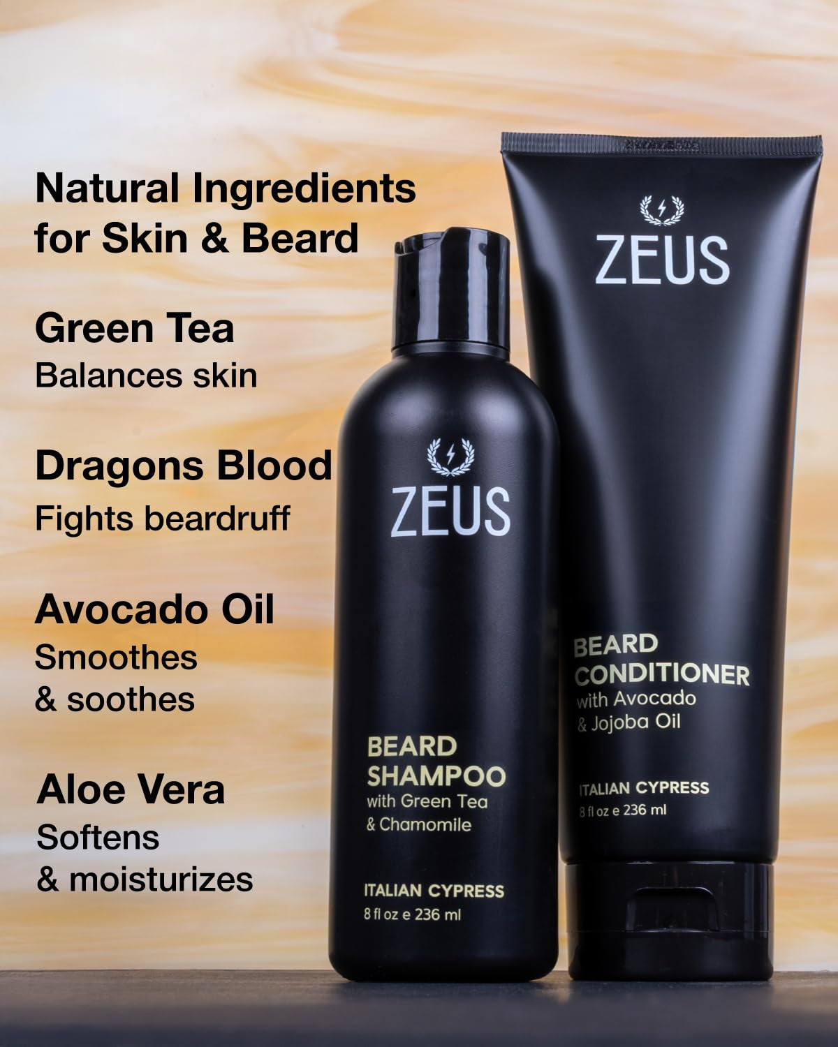 Beard Wash Set for Men, Beard Shampoo & Conditioner (Sandalwood) | Beard Care Duo with Green Tea, Chamomile & Natural Oils to Hydrate, Soften, Strengthen Facial Hair & Skin (Made in USA)