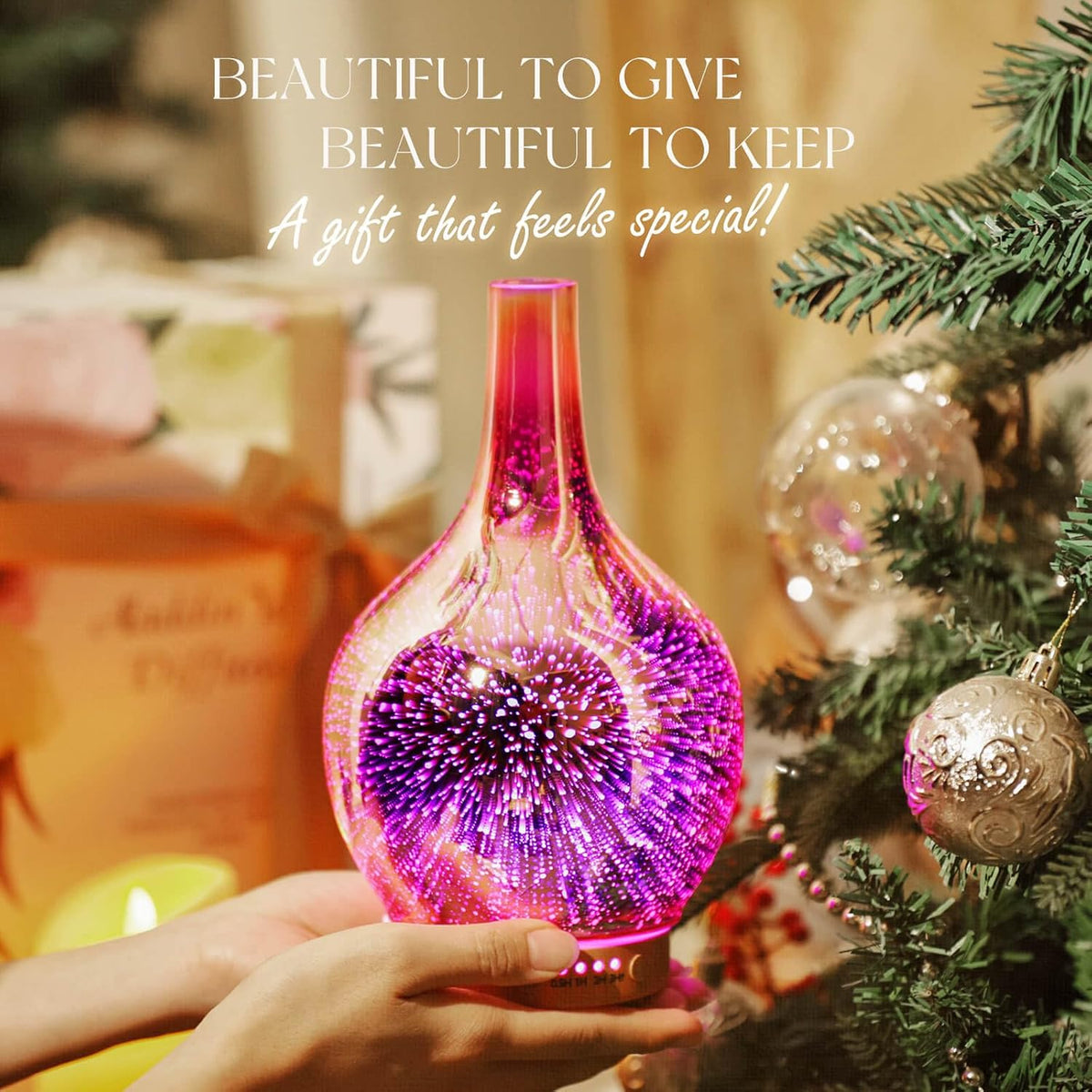 150Ml Handmade Essential Oil Diffuser 6H Runtime | Handmade Glass Aroma Diffuser, 7-Color LED Light, Quiet Operation, Auto Shut-Off, Aromatherapy for Home, Bedroom and Gifts