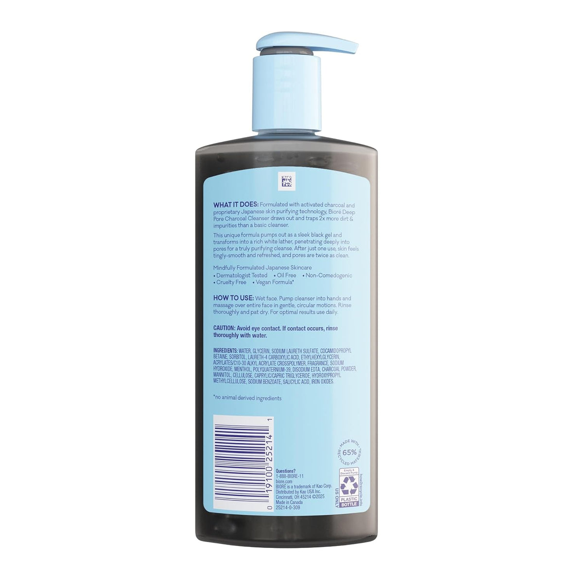 Biore Deep Pore Charcoal Face Wash, Daily Facial Cleanser for Dirt & Makeup Removal, for Oily Skin, Value Size, 11.45 Fl Oz