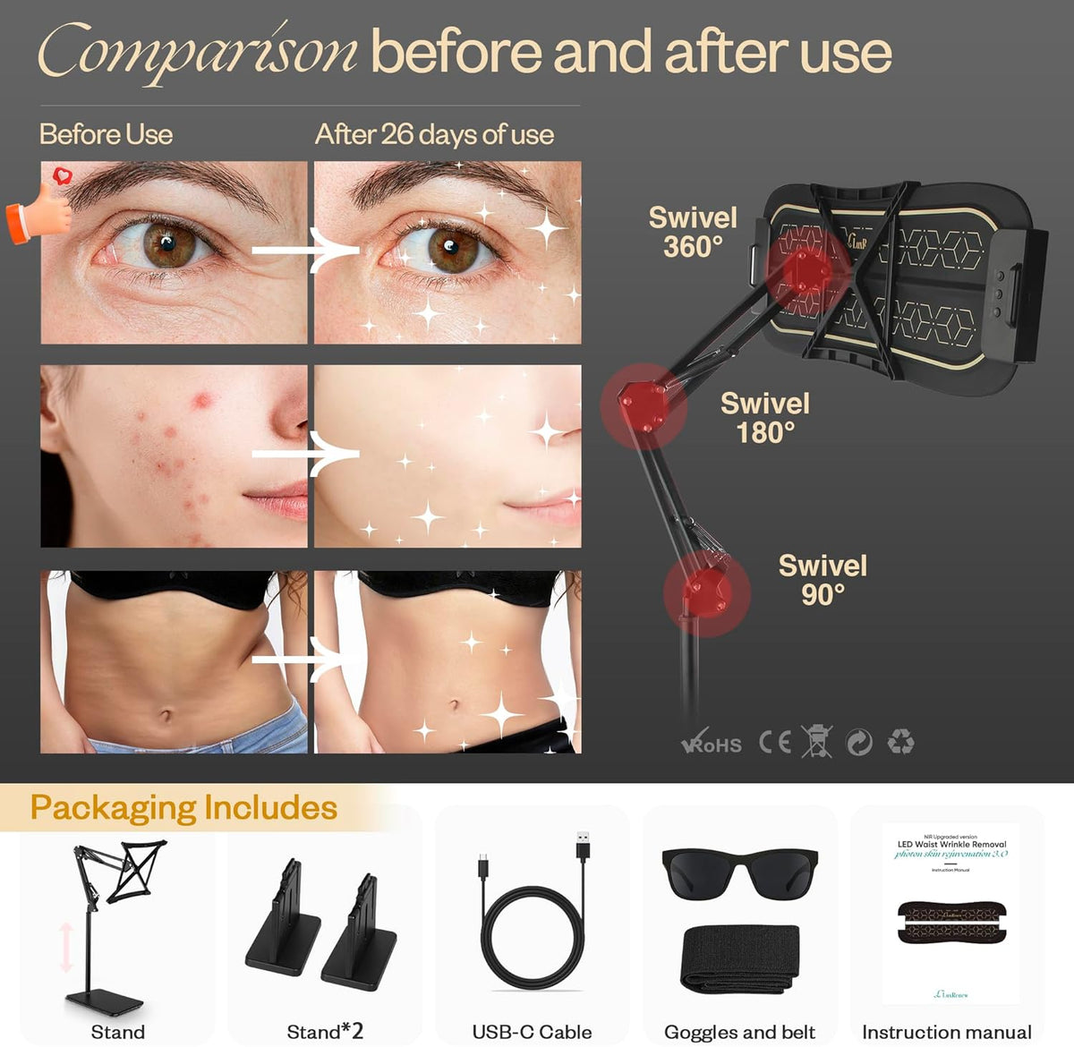 Multifunction Red Light Therapy for Body and Face, 850Nm Near-Infrared Light Therapy LED Mask Facial Body Beauty Equipment for Skin Care at Home